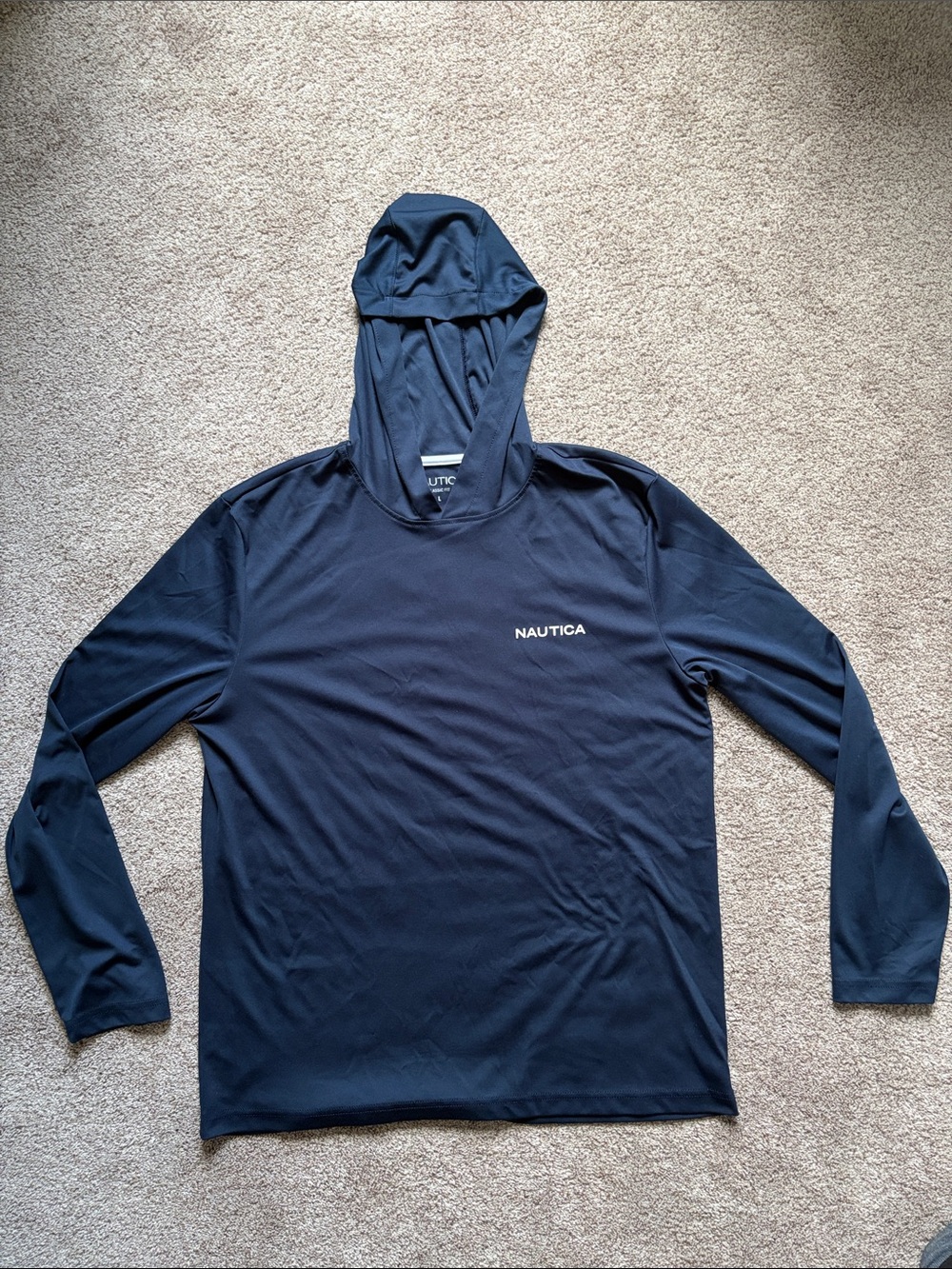 Nautica Navy Hooded Long-Sleeve Pullover Mens size large classic fit